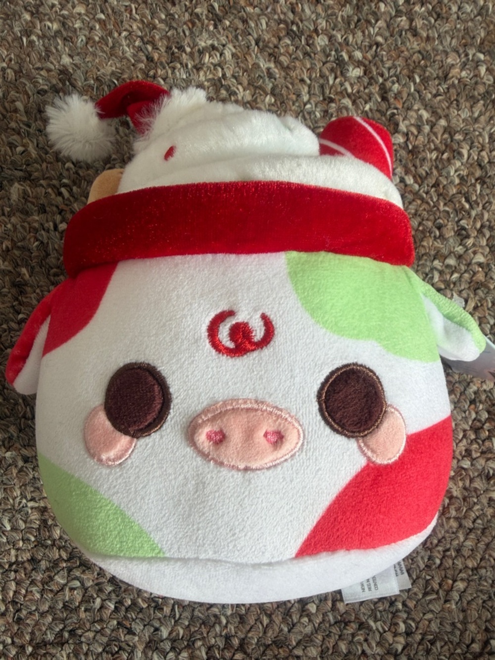 Plush Pig Stuffed Animal - White & Red Cozy Cuffed Plush